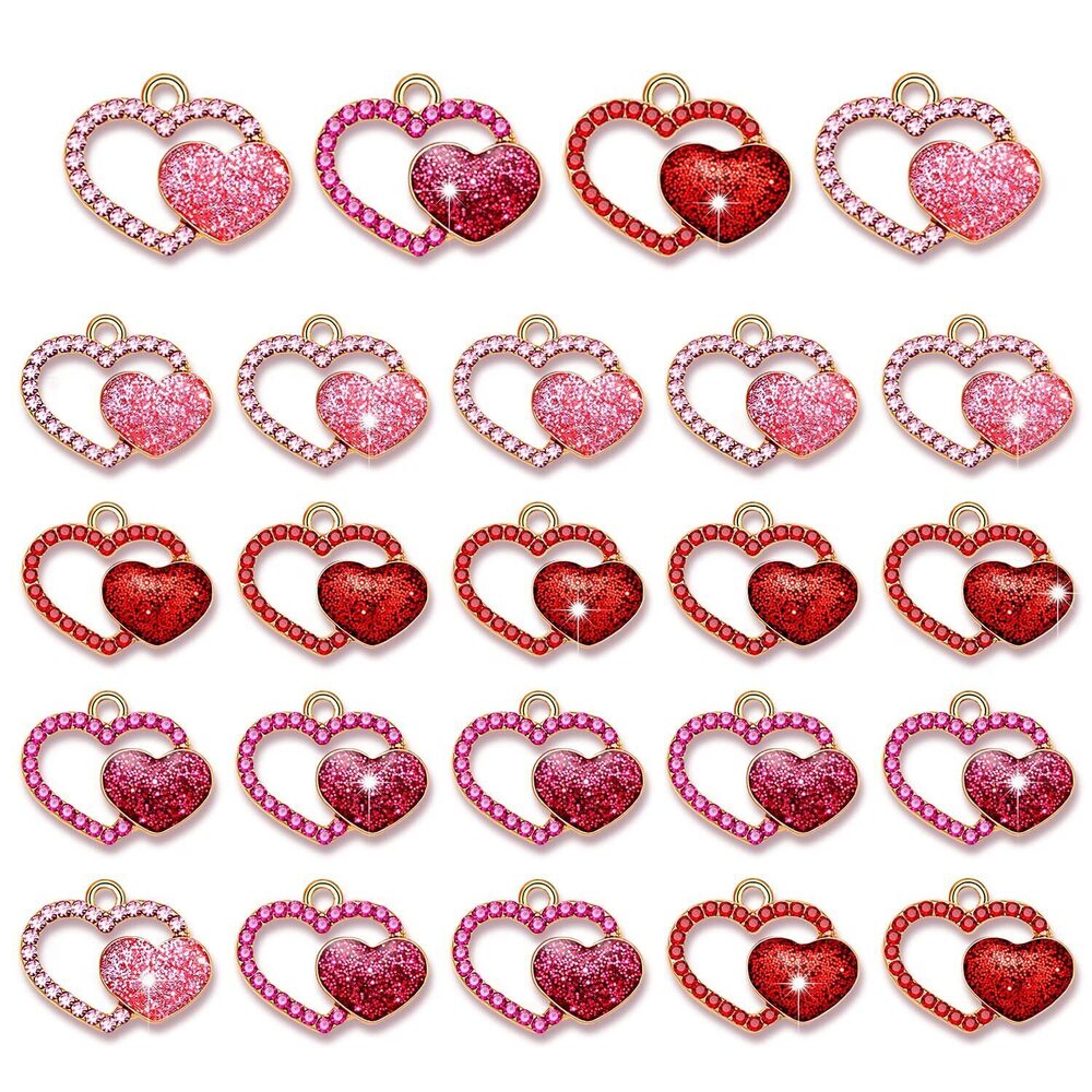 2378 15/30PCS Valentine’s Day Heart Charms for Jewelry Making Red Pink
